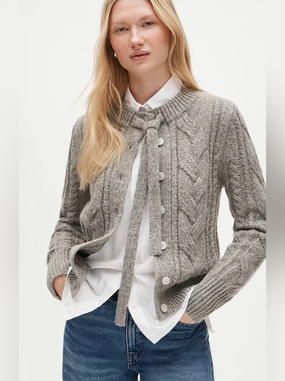 J CREW Cable-knit bow cardigan in wool blend CR227 $178 Sold Out !